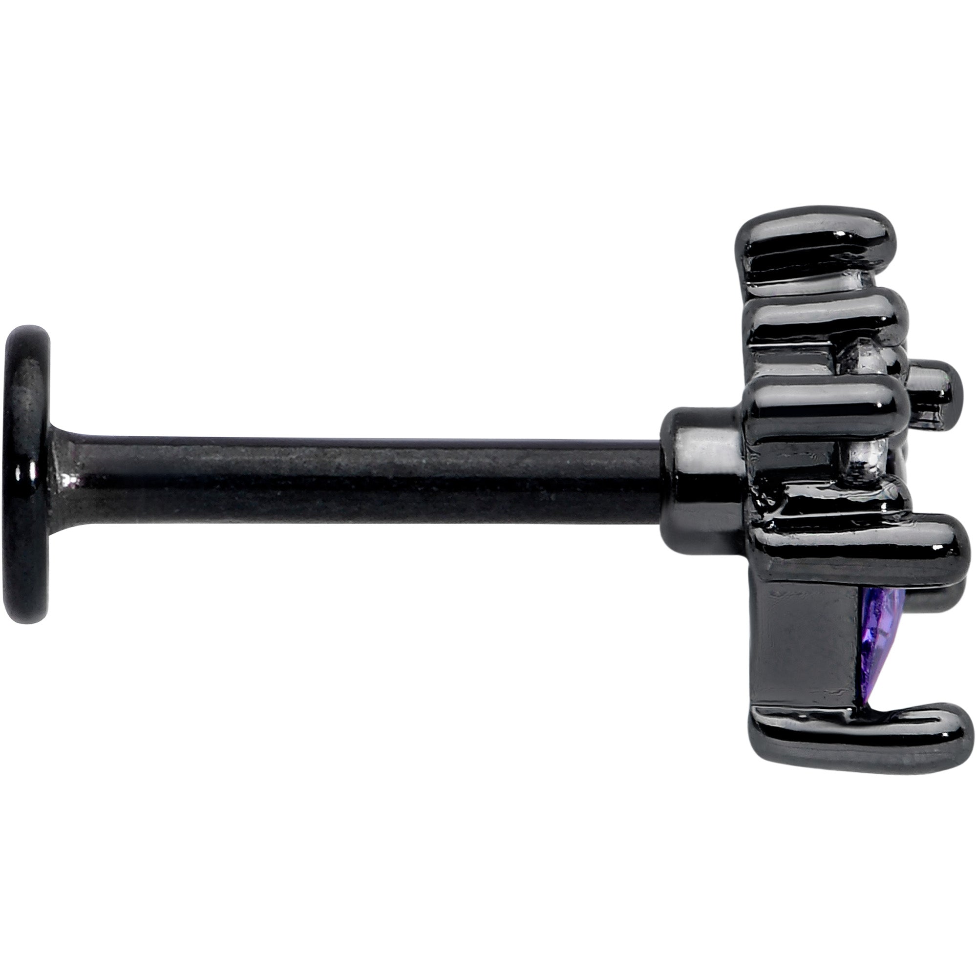 16G 5/16 Purple CZ Gem Black Rhombus Riot Labret Monroe Tragus