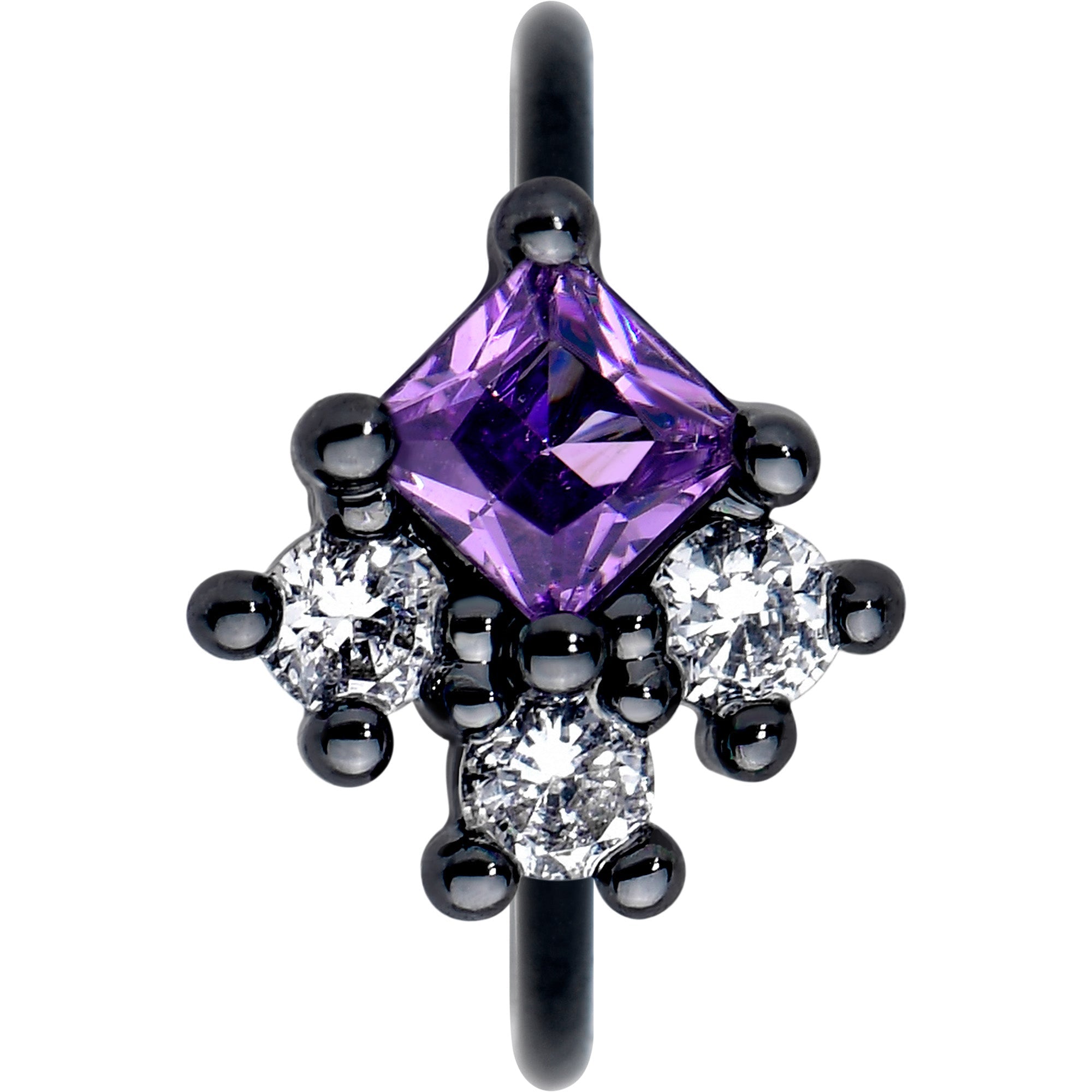 20G 5/16 Purple CZ Gem Black Rhombus Riot Nose Hoop
