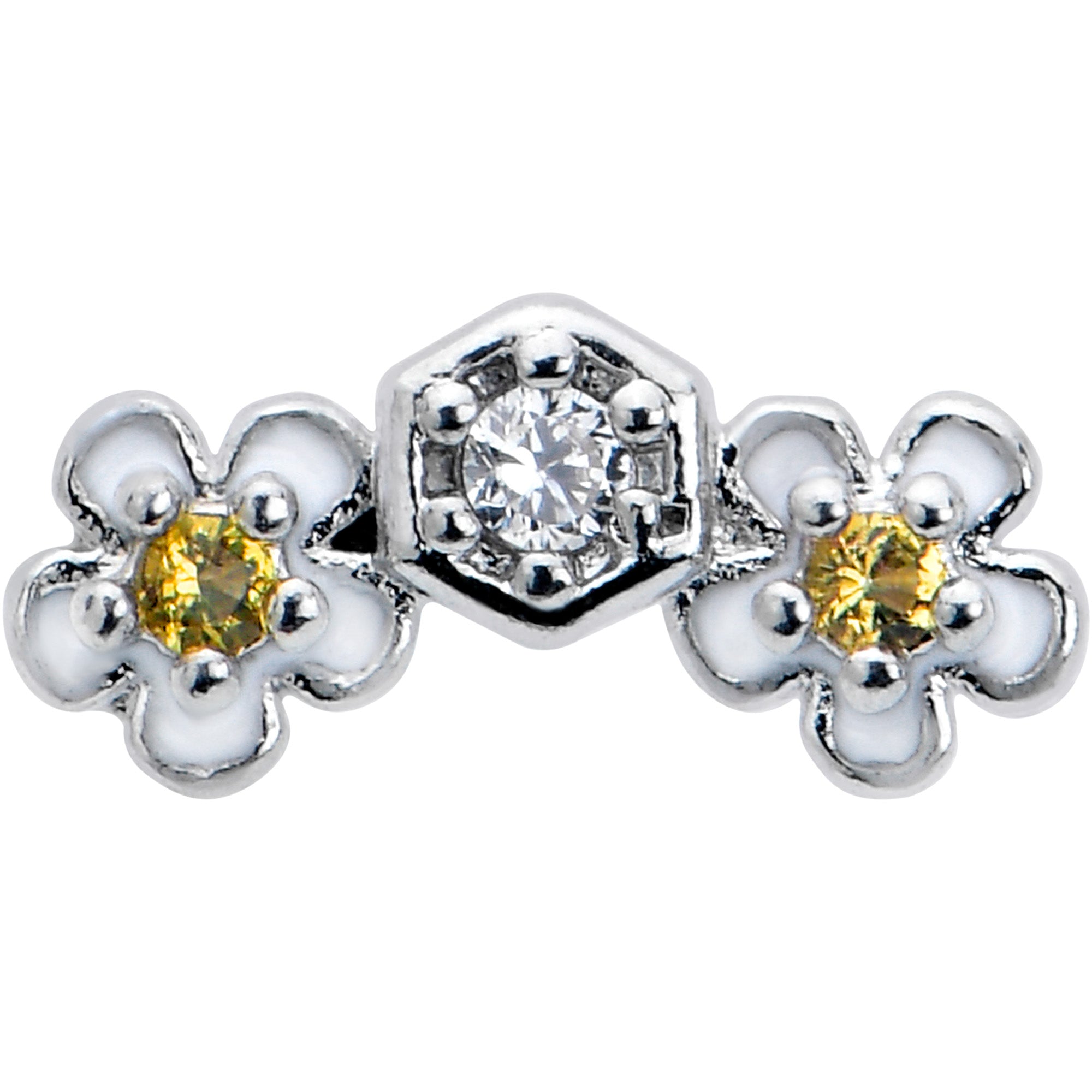 16G 5/16 Yellow CZ Gem Honeycomb Flower Labret Monroe Tragus