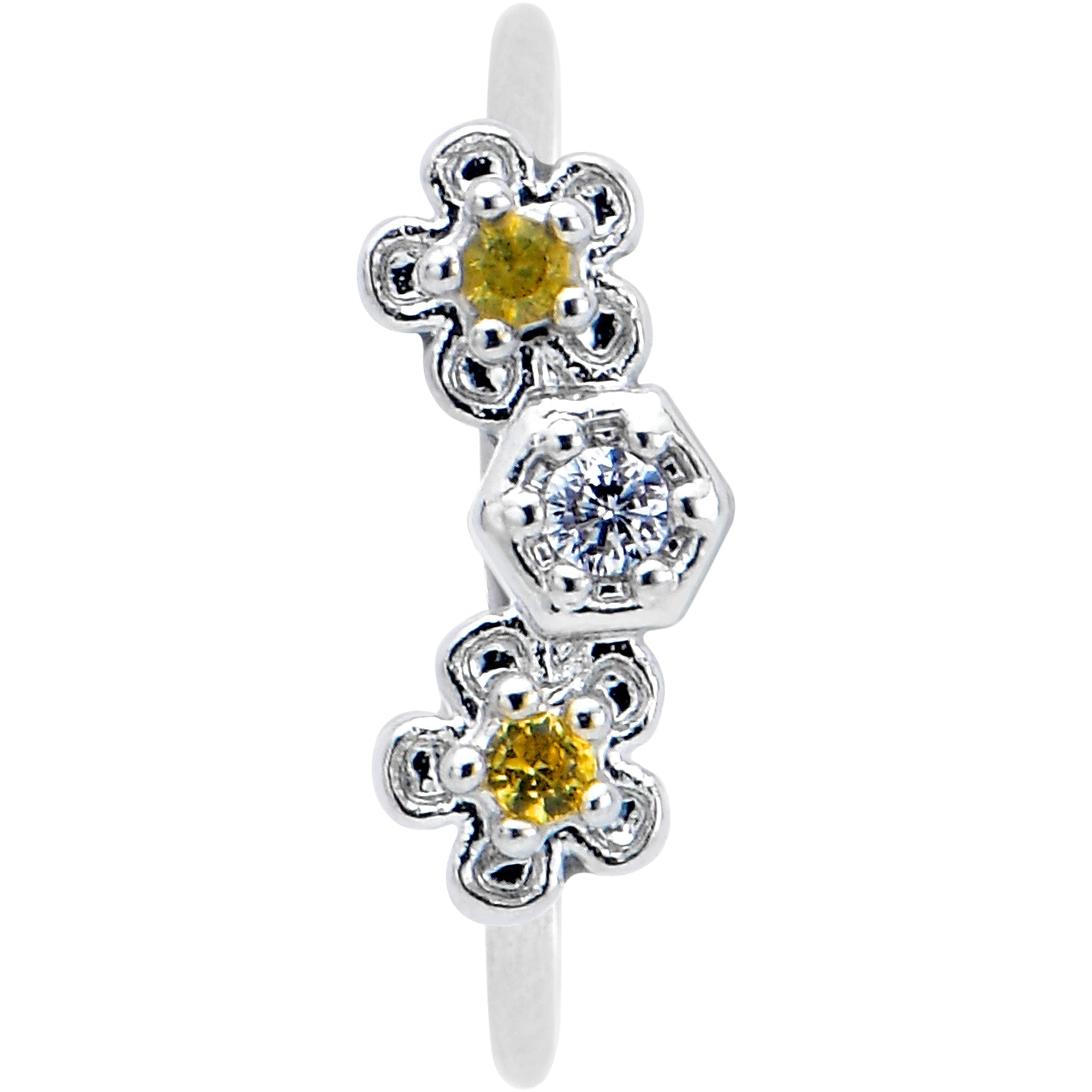 20G 5/16 Yellow CZ Gem Flower Honeycomb Nose Hoop