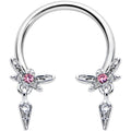 16G 3/8 Pink Gem Swank Dragonfly Dangle Horseshoe Circular Barbell