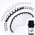 14G to 1/2 White Acrylic 54 Piece Ear Stretching Kit with Jojoba Oil