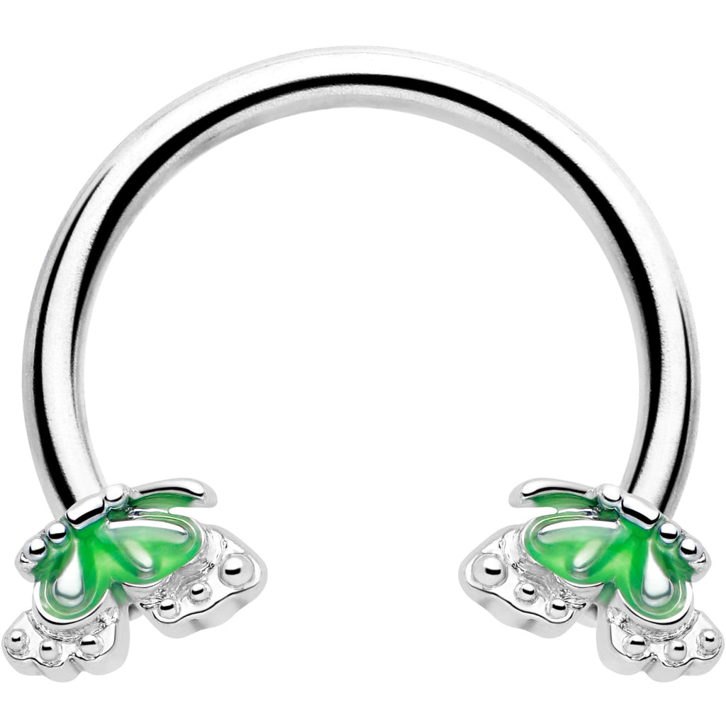 16G 3/8 Butterfly Green Splash Horseshoe Circular Barbell
