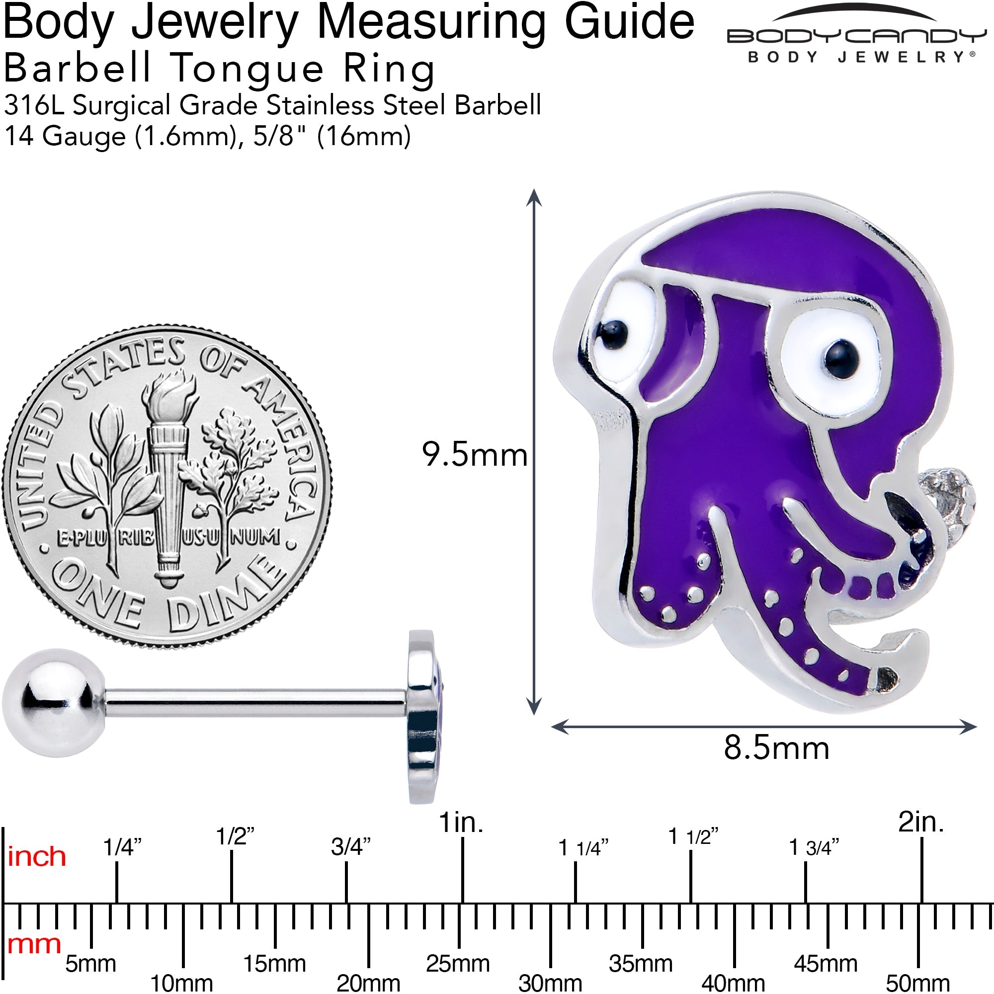 Purple Octopus Barbell Tongue Ring