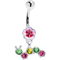 Pink Green Gem Caterpillar Flower Dangle Belly Ring