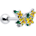 16G 1/4 Yellow CZ Gem Blooming Butterfly Cartilage Tragus Earring