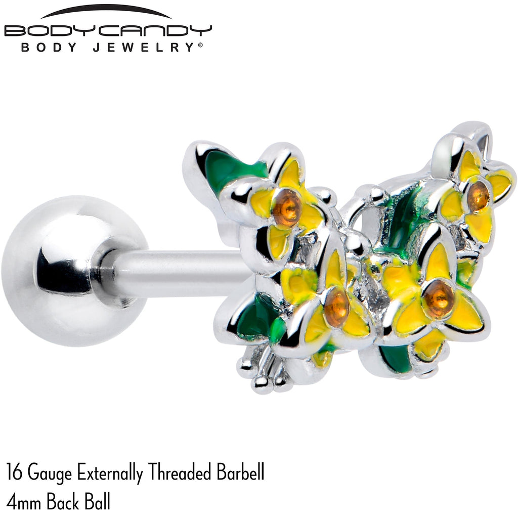 16G 1/4 Yellow CZ Gem Blooming Butterfly Cartilage Tragus Earring