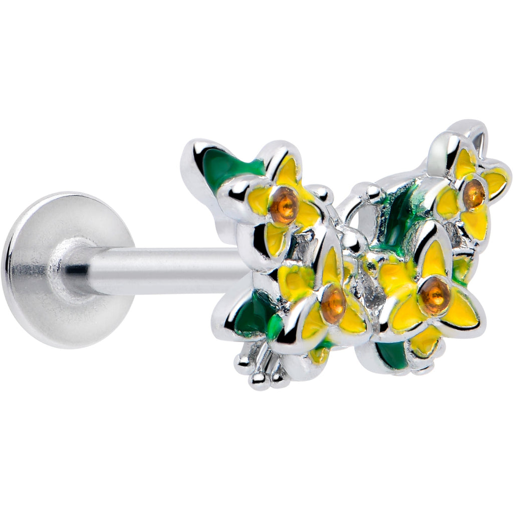 16G 5/16 Yellow CZ Gem Blooming Butterfly Labret Monroe Tragus