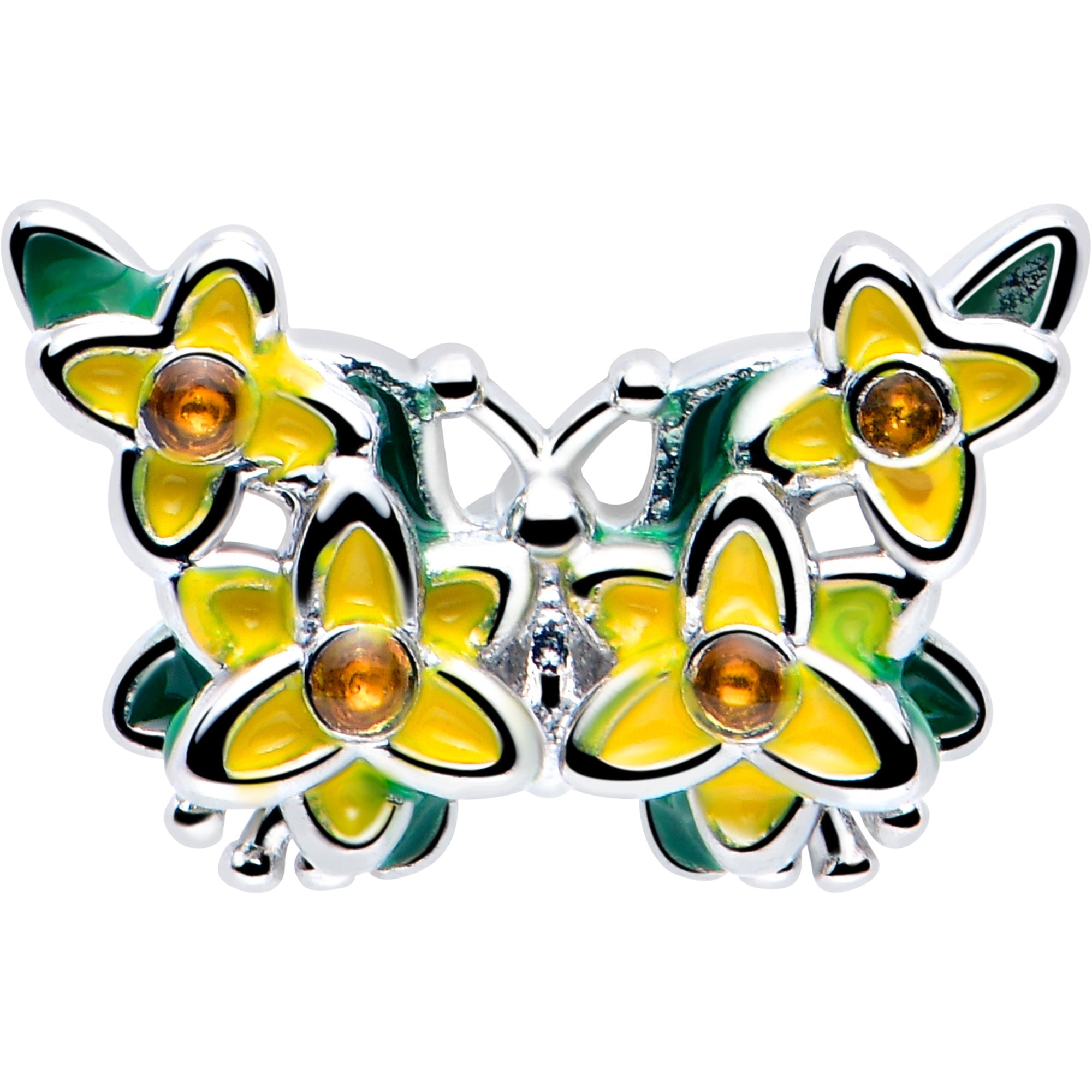 16G 5/16 Yellow CZ Gem Blooming Butterfly Labret Monroe Tragus