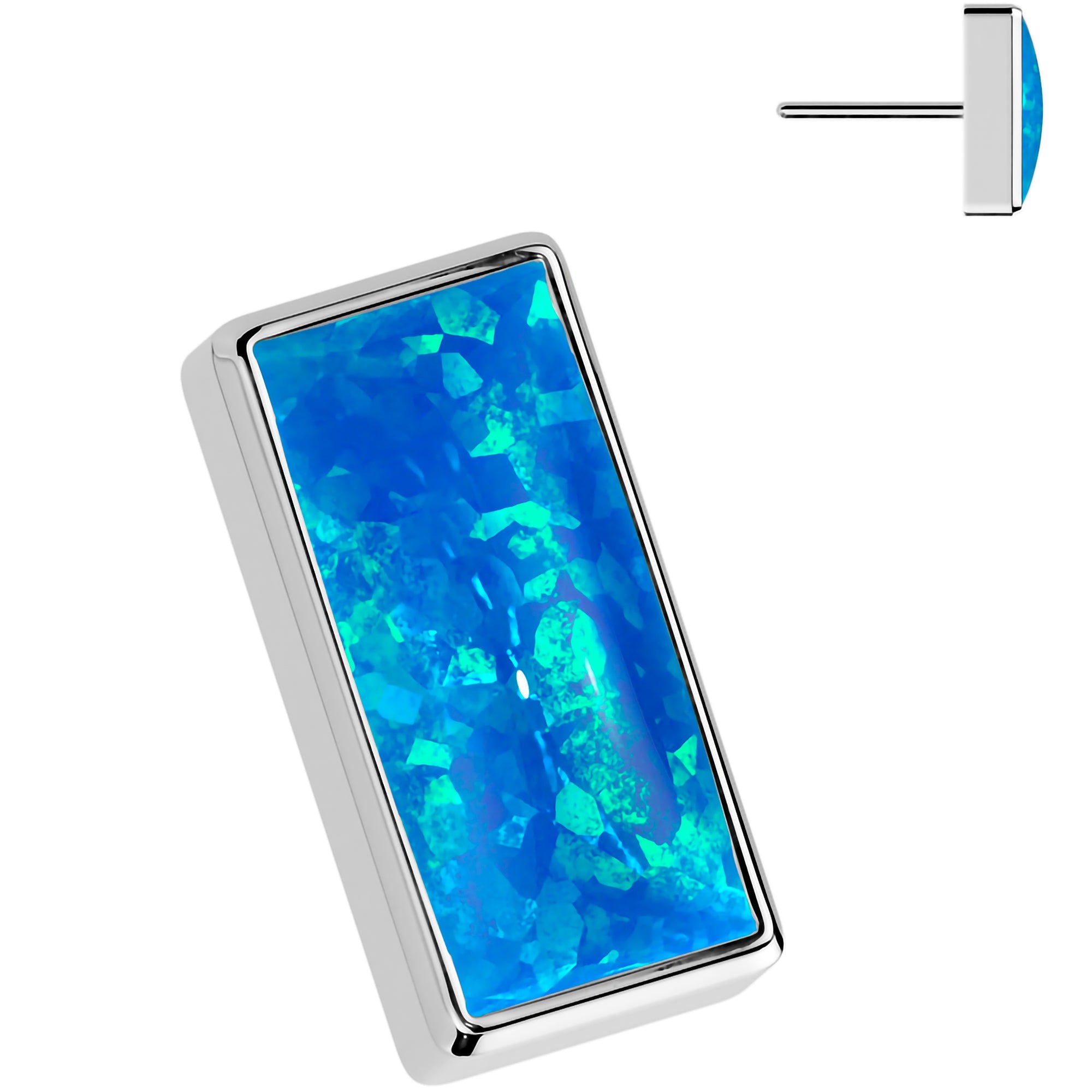 Blue Synthetic Opal ASTM F-136 Bar Flat Back Earring Push In Top