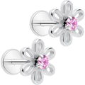 Pink CZ Gem Loopy Daisy Flat Back Stud Earrings - 1 Pair