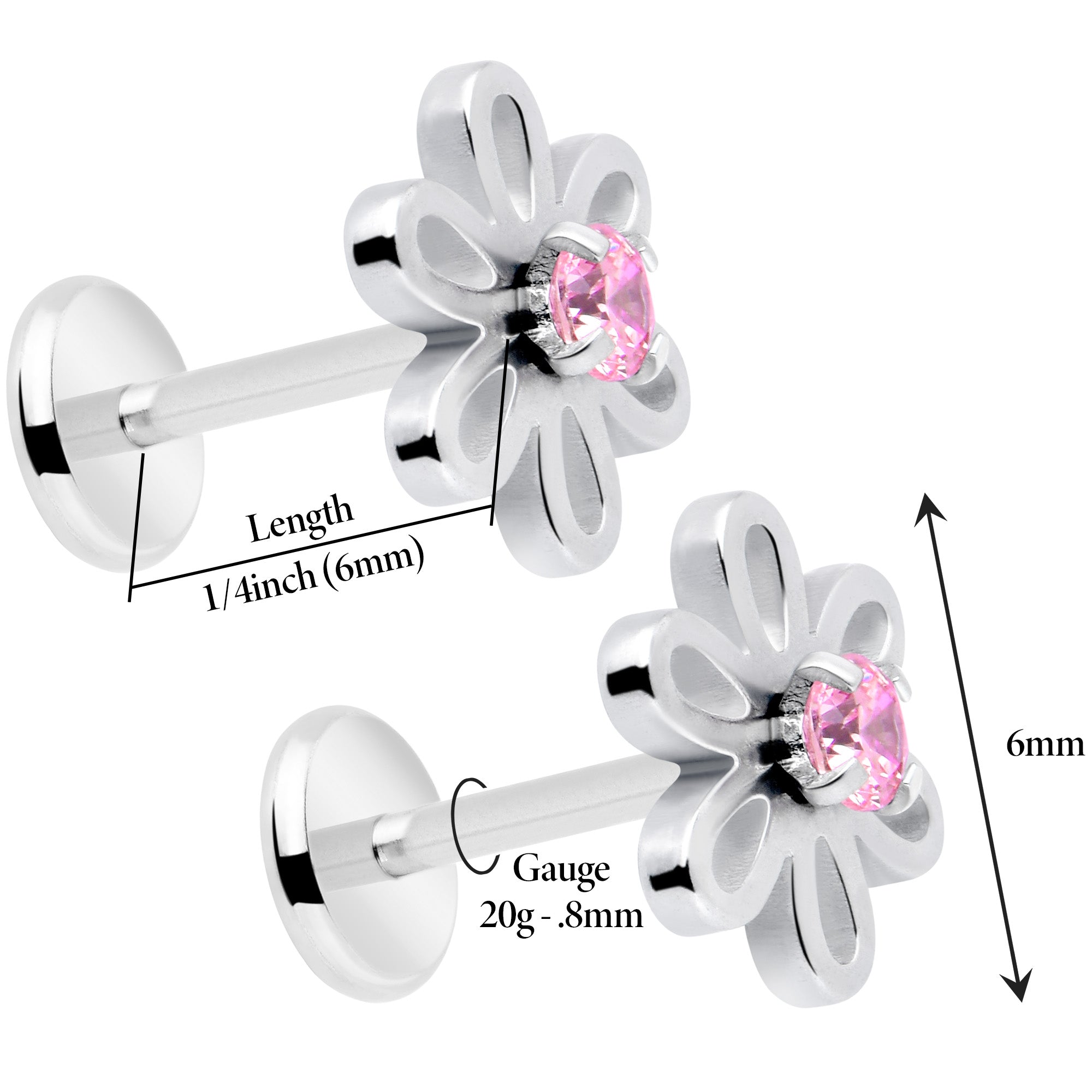 Pink CZ Gem Loopy Daisy Flat Back Stud Earrings - 1 Pair