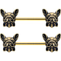 14G 5/8 Gold Tone Anodized French Bulldog Barbell Nipple Ring Set