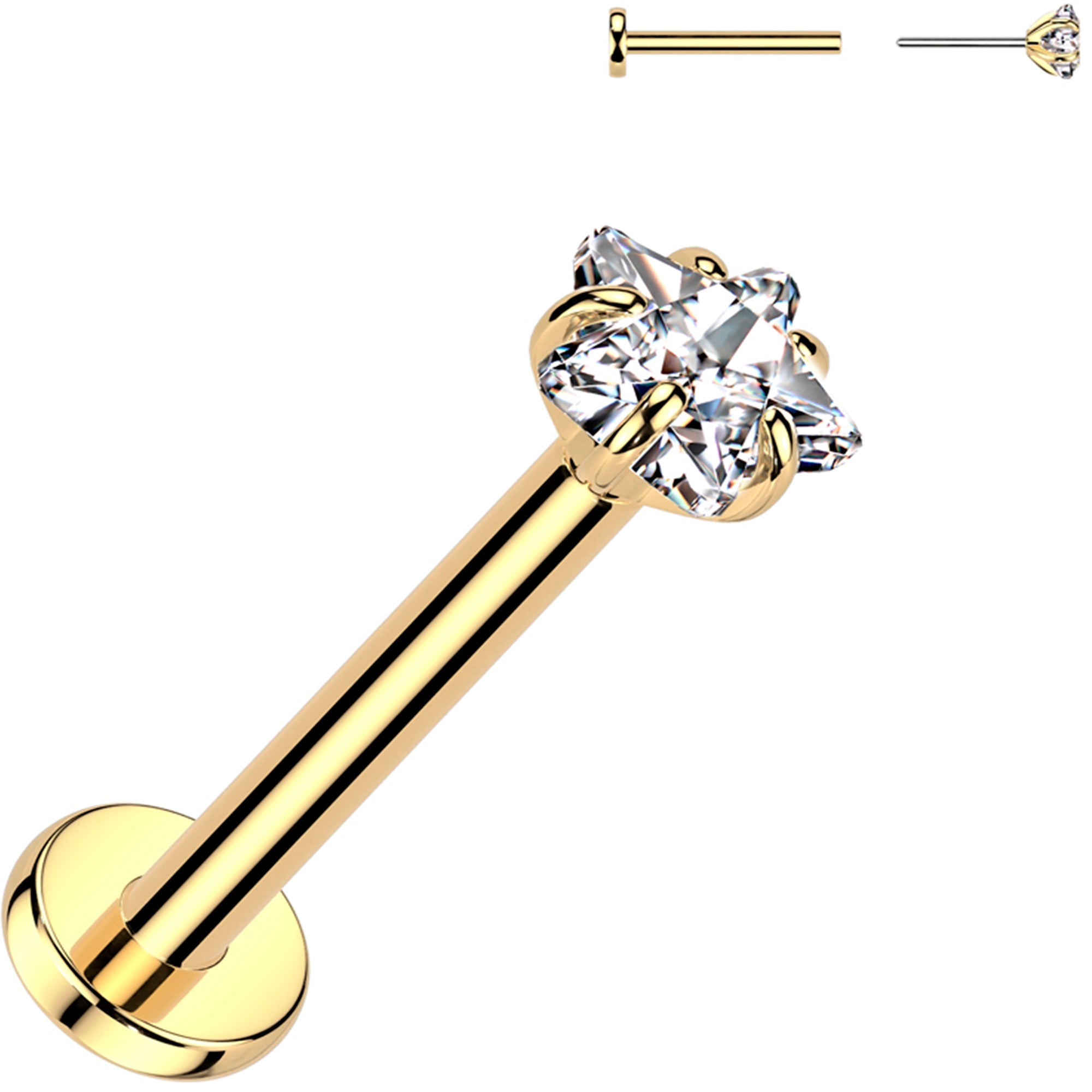 20G 5/16 3mm CZ Star Gold PVD Medical Grade Titanium Flat Back Earring