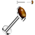 18G 5/16 Natural Tigers Eye Oval Medical Grade Titanium Flat Back Earring