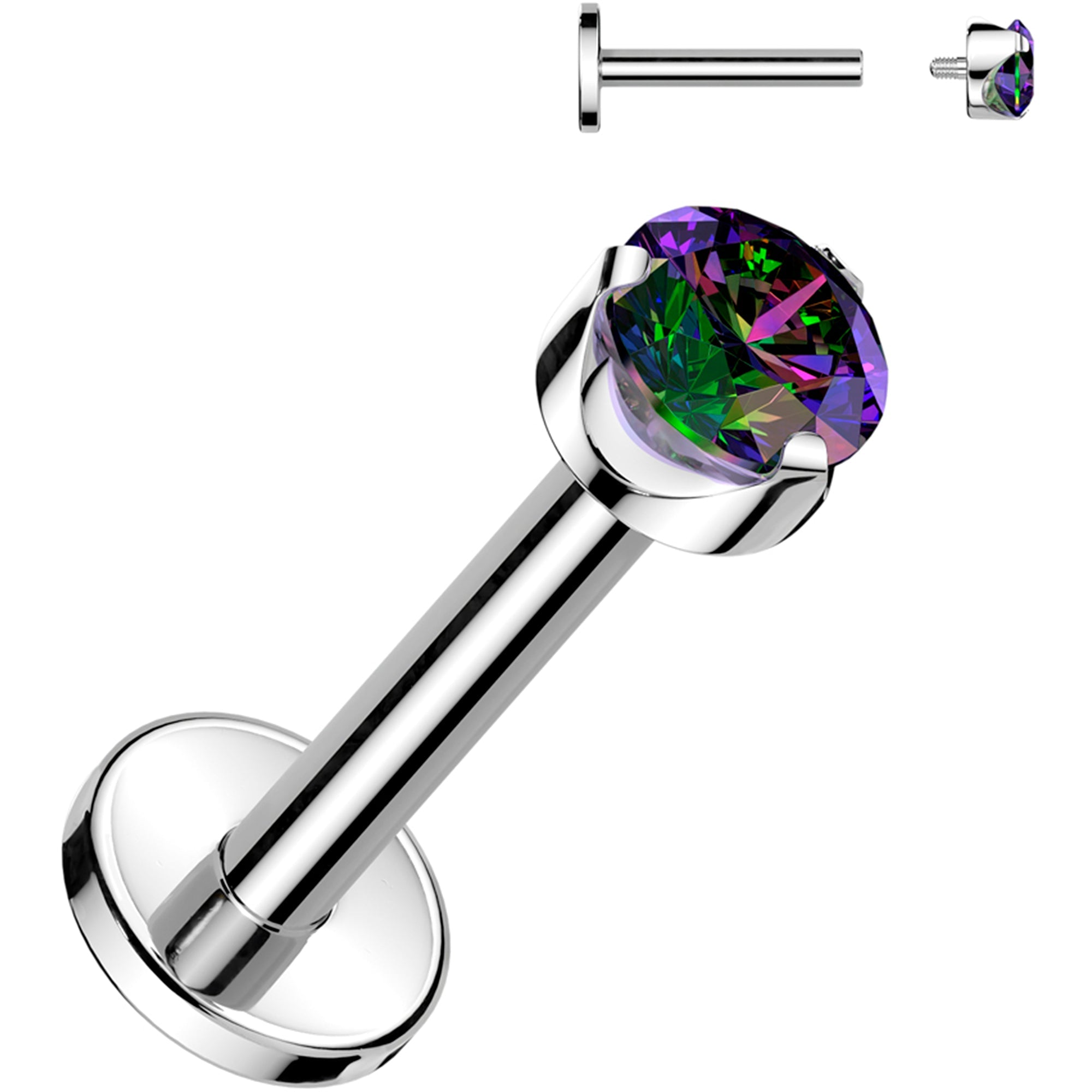 16G 1/4 3mm Vitrail CZ Round Medical Grade Titanium Flat Back Earring