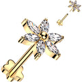 18G 5/16 Clear CZ Gem Style Flower Gold PVD Medical Grade Titanium Reversible Flat Back Earring