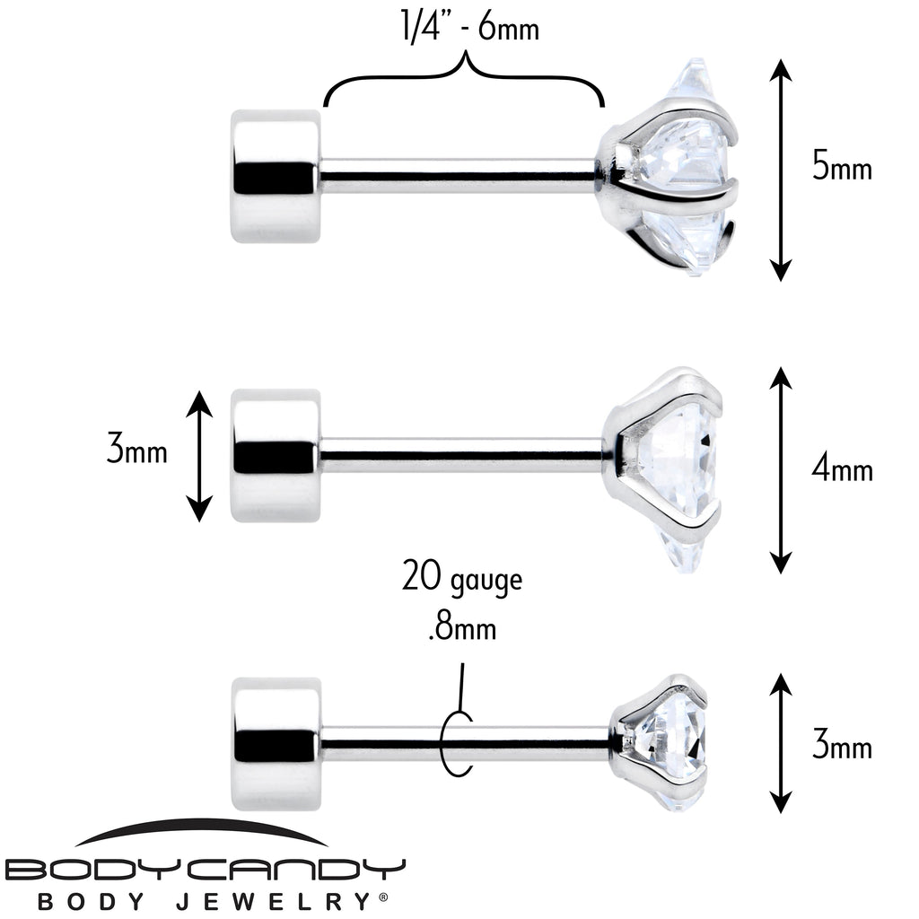 Clear Simplistic Heart Star CZ Flat Back Stud Earrings - 3 Pairs