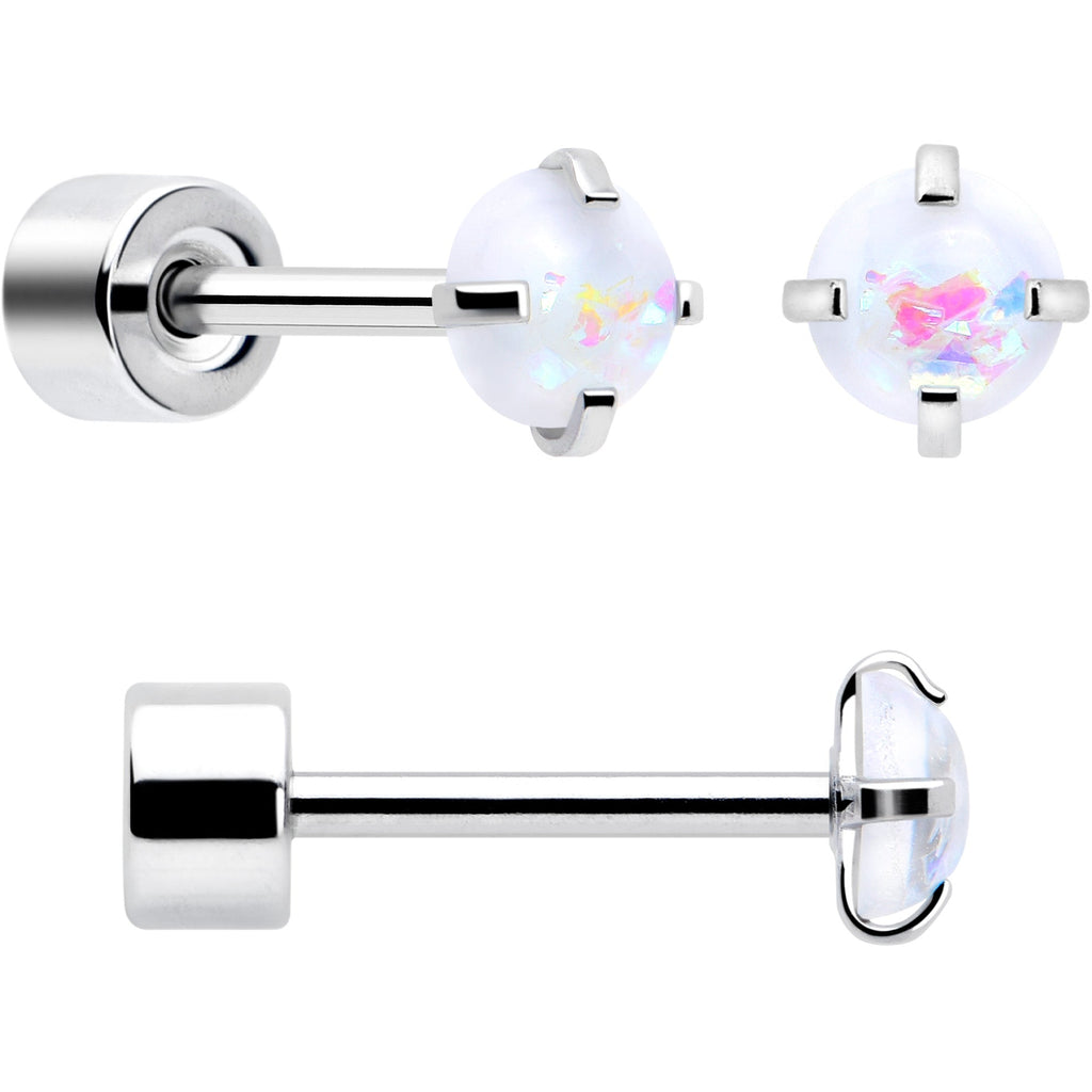 White Synthetic Opal Flat Back Stud Earrings - 3 Pairs