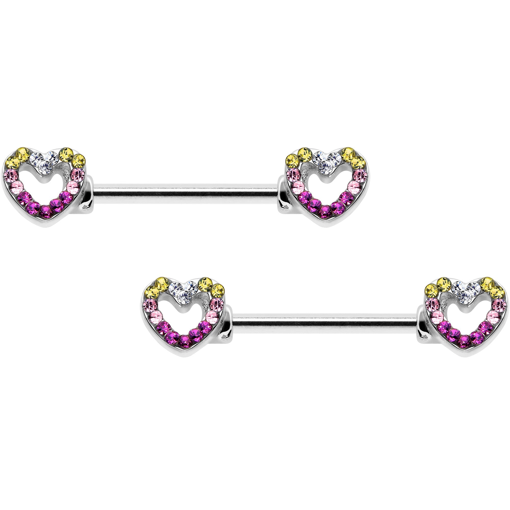 14G 9/16 Romance Gem Open Heart Barbell Nipple Ring Set
