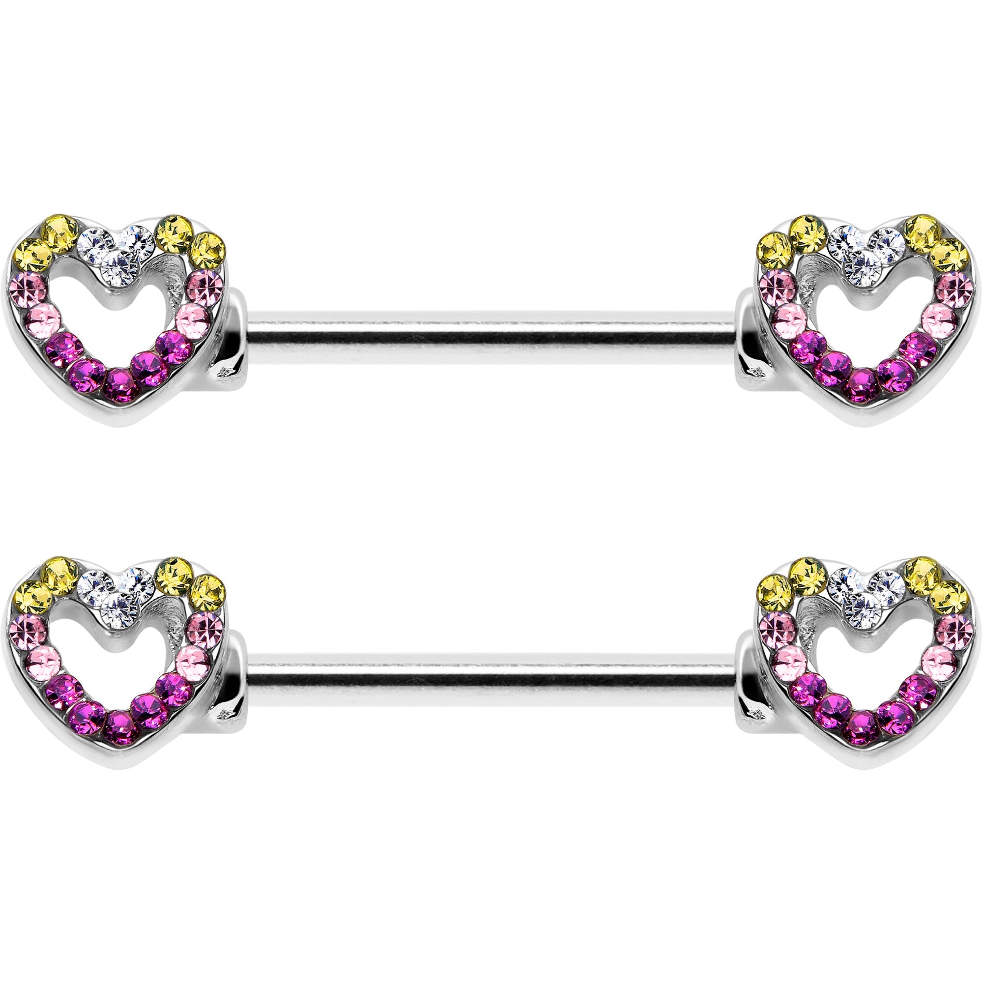 14G 9/16 Romance Gem Open Heart Barbell Nipple Ring Set