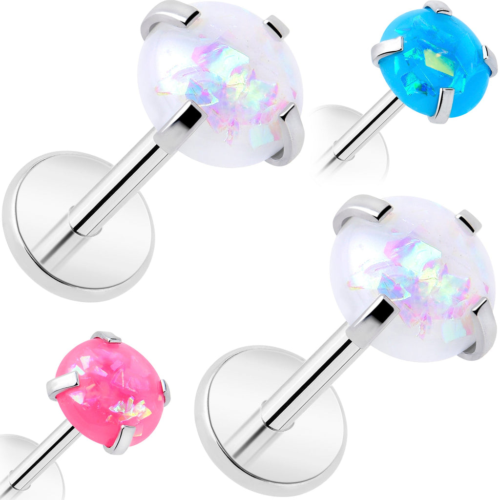 4mm Synthetic Opal Threadless Flat Back Earrings