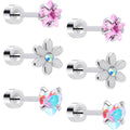 20G Pink Aurora Gem Star Heart Flower Flatback Earring Set of 6