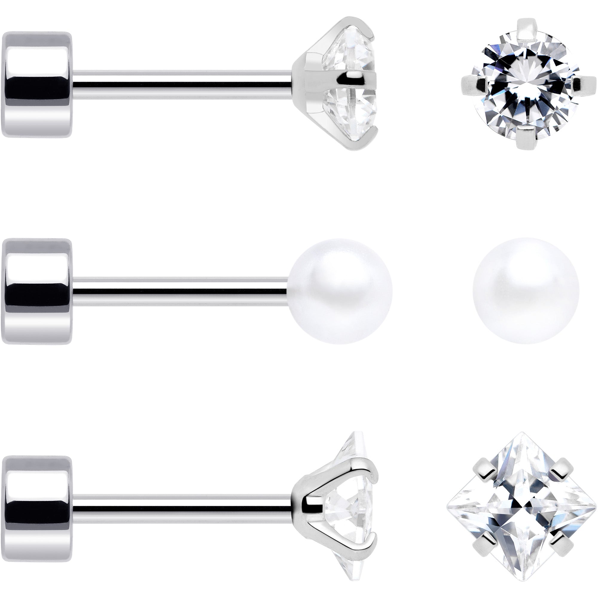20G Clear Gem White Orb Flatback Earring Set of 6