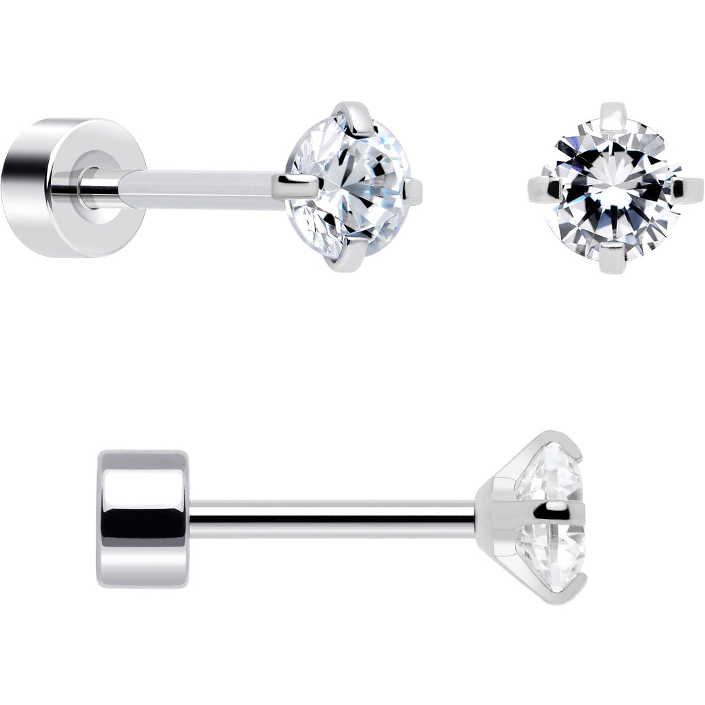 20G Clear Gem White Orb Flatback Earring Set of 6