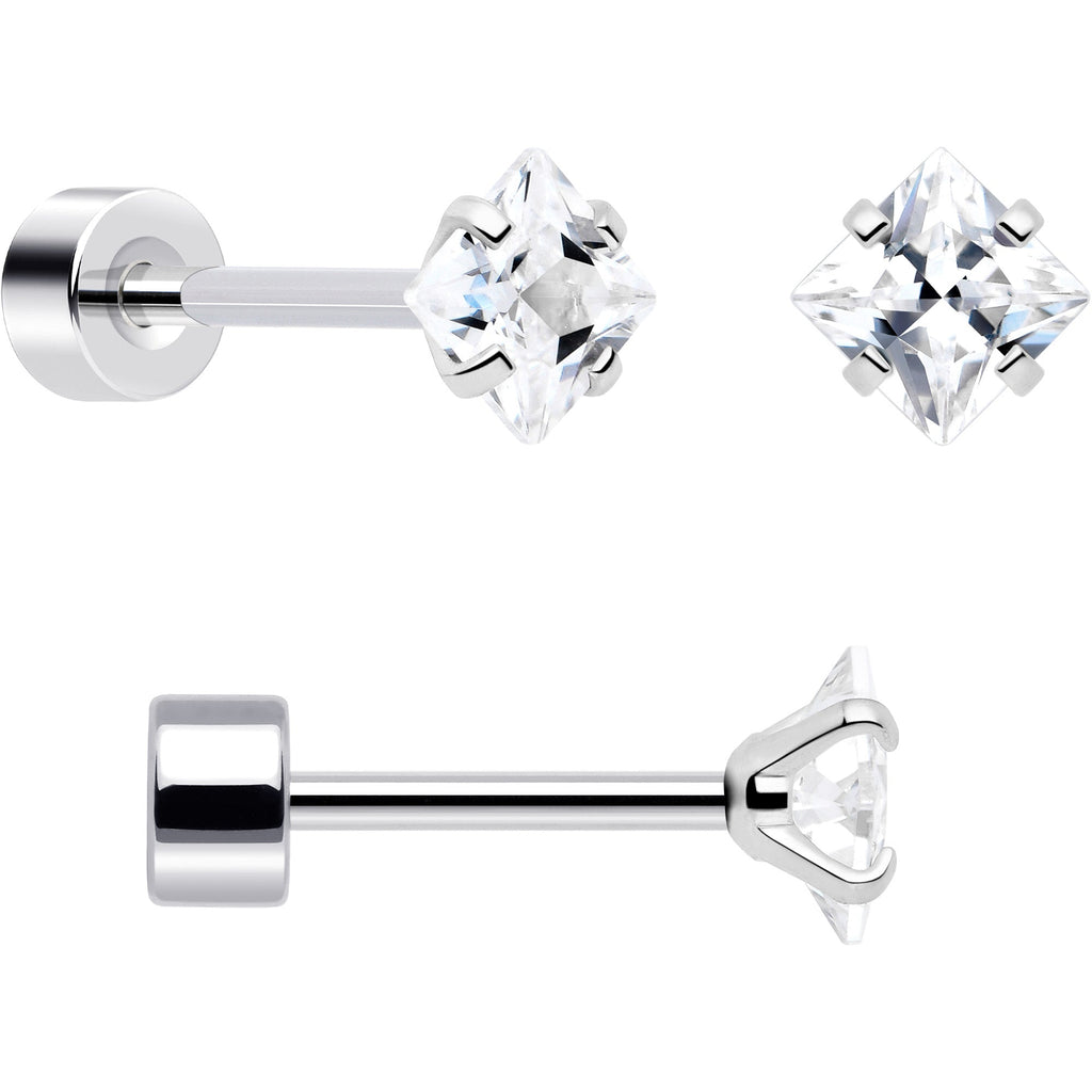 20G Clear Gem White Orb Flatback Earring Set of 6