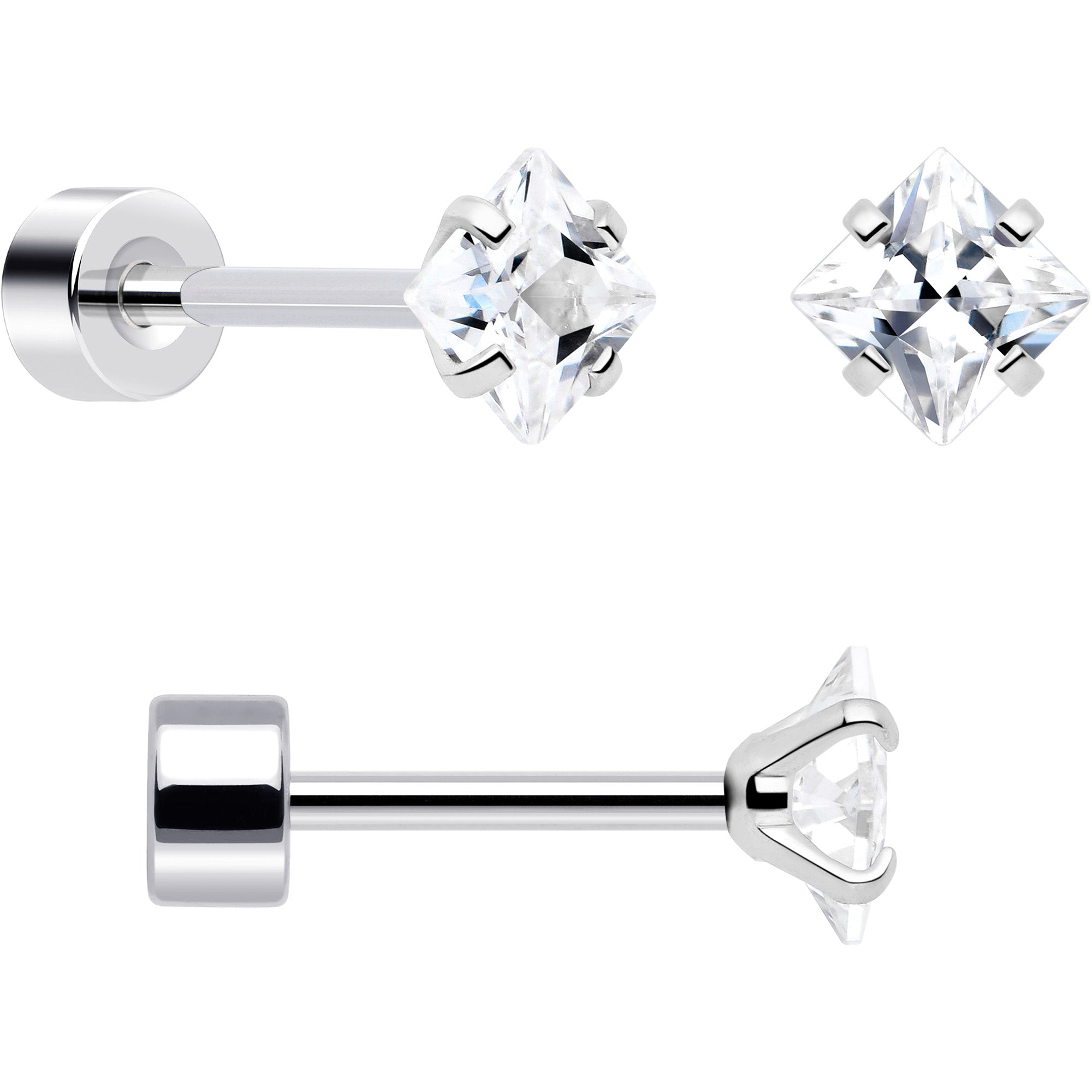 20G Clear Gem White Orb Flatback Earring Set of 6
