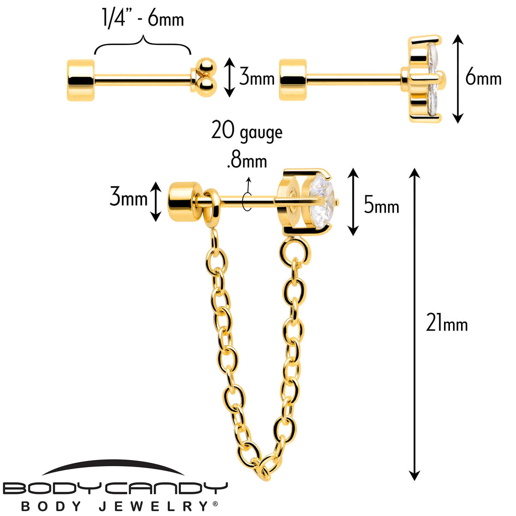 20G Clear Gem Gold Tone Ball Chain Dangle Flatback Earring Set of 6