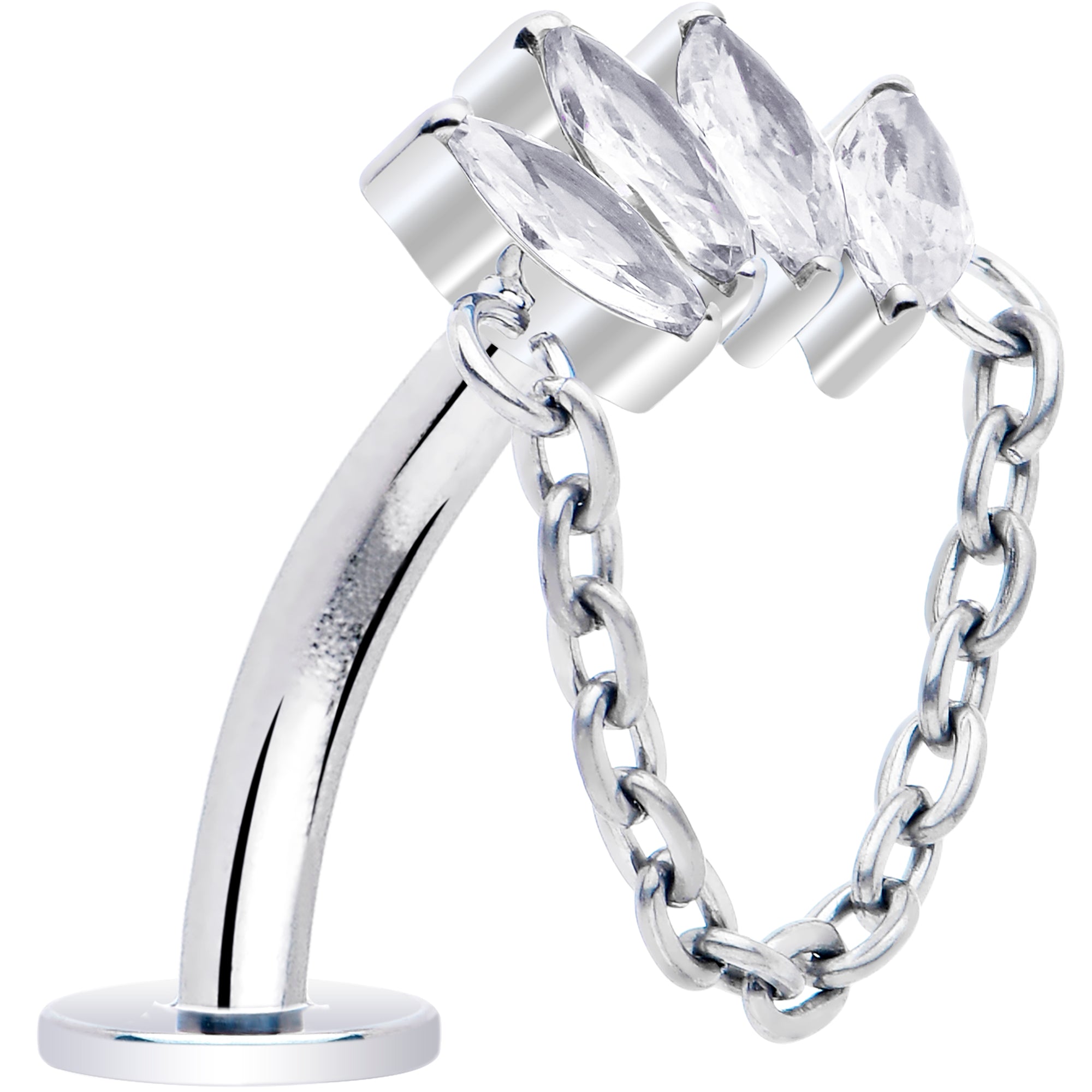 Gem Chain Dangle Titanium Push In Threadless Floating Belly Ring