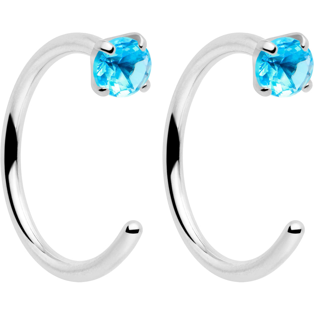 20G 2mm Gem Implant Grade Titanium Open Hoop Earrings