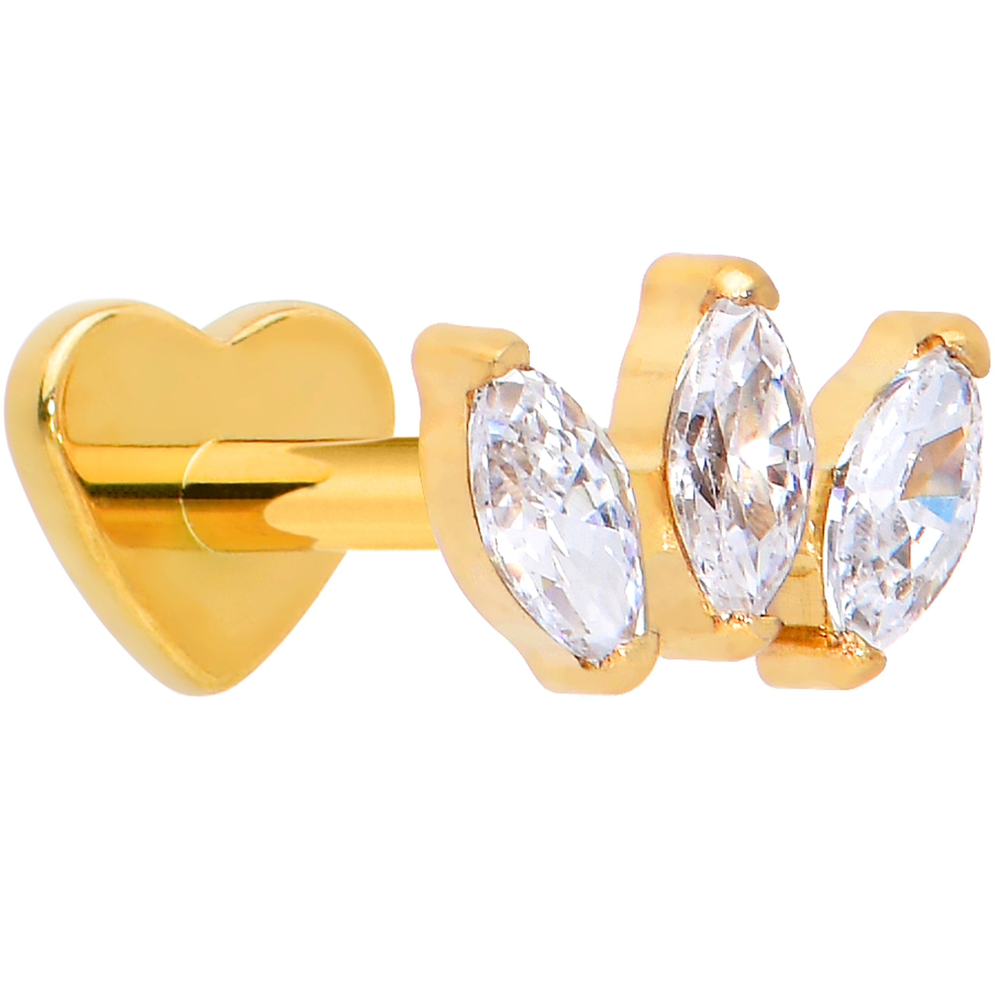 Titanium Flat Back Earring Trio Gem- 18G Threadless Reversible Heart