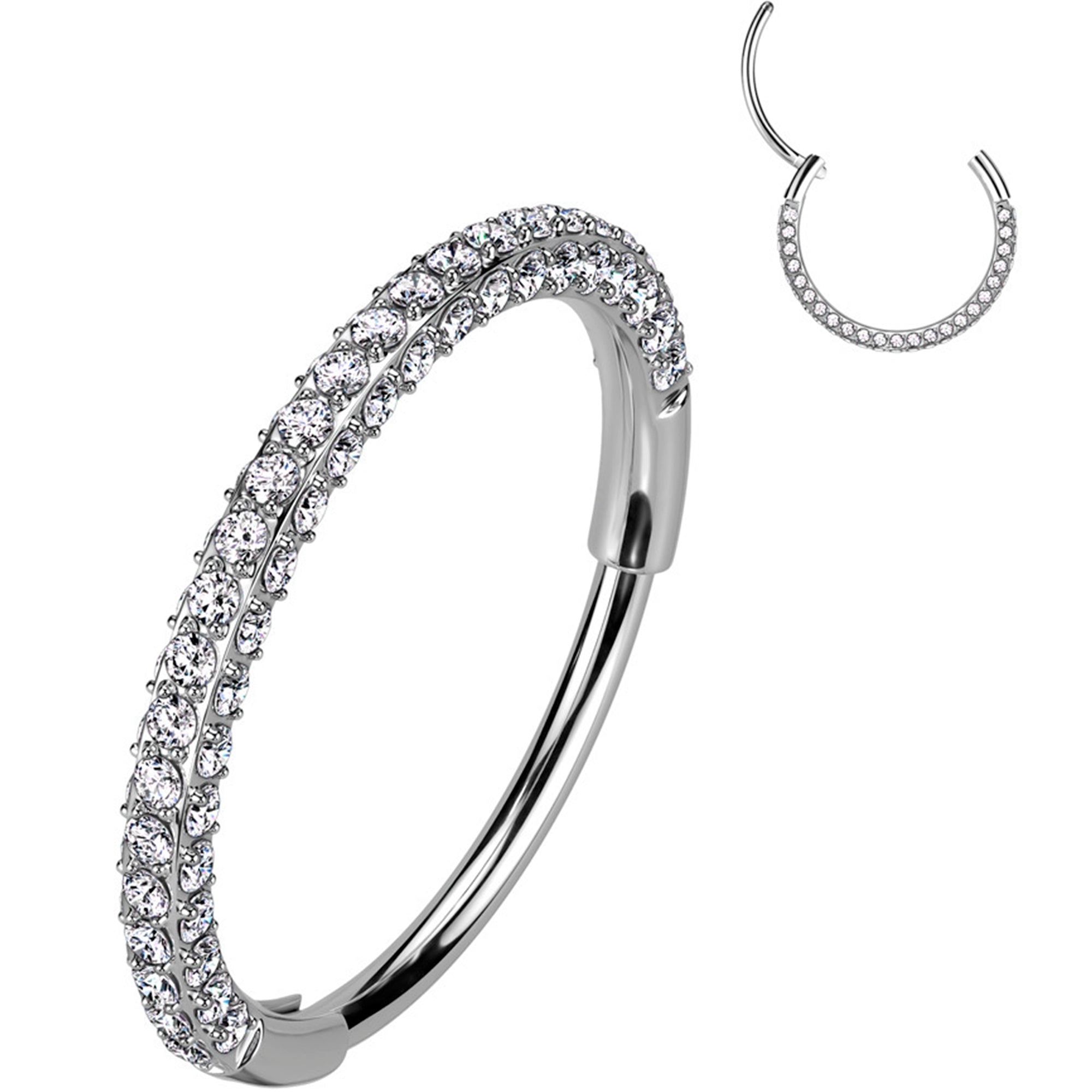 18G Implant Grade Titanium Triple Sided Micro Gem Hinged Nose Hoop