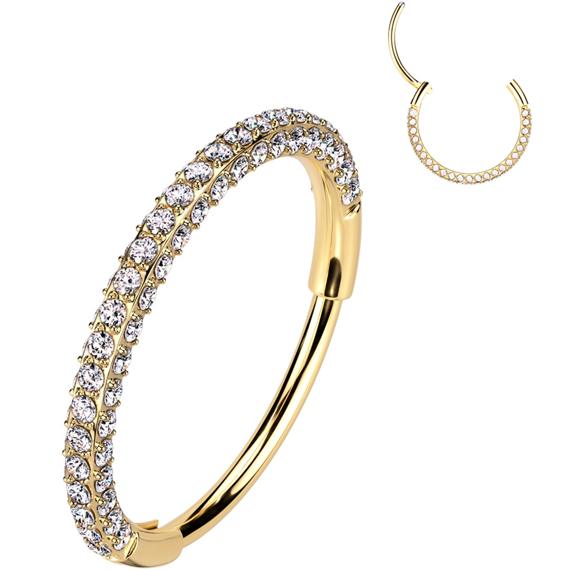 20G Gold PVD Implant Grade Titanium Triple Sided Micro Gem Hinged Nose Hoop