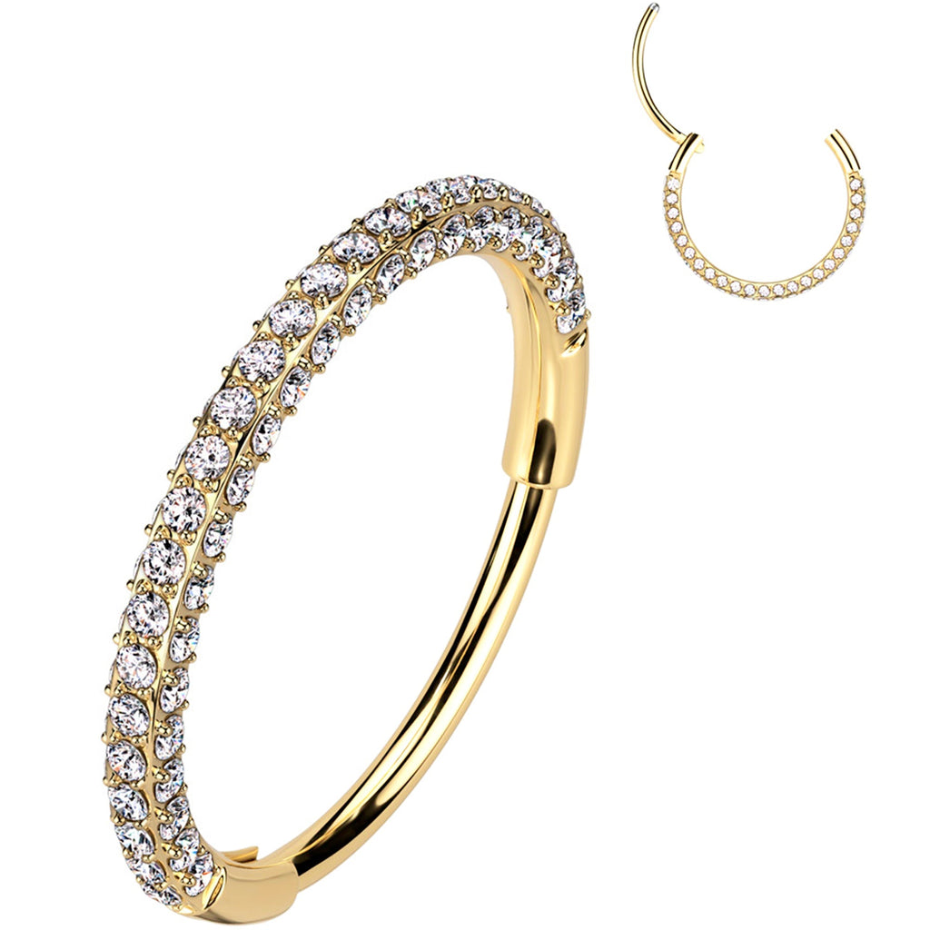 20G Gold PVD Implant Grade Titanium Triple Sided Micro Gem Hinged Nose Hoop