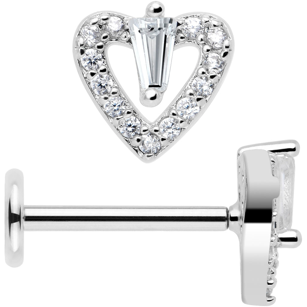 18G 5/16 CZ Gem Heart Threadless Push In Labret Monroe Tragus