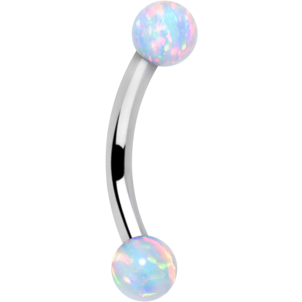 16G 5/16 White Synthetic Opal Implant Grade Titanium Curved Eyebrow Ring