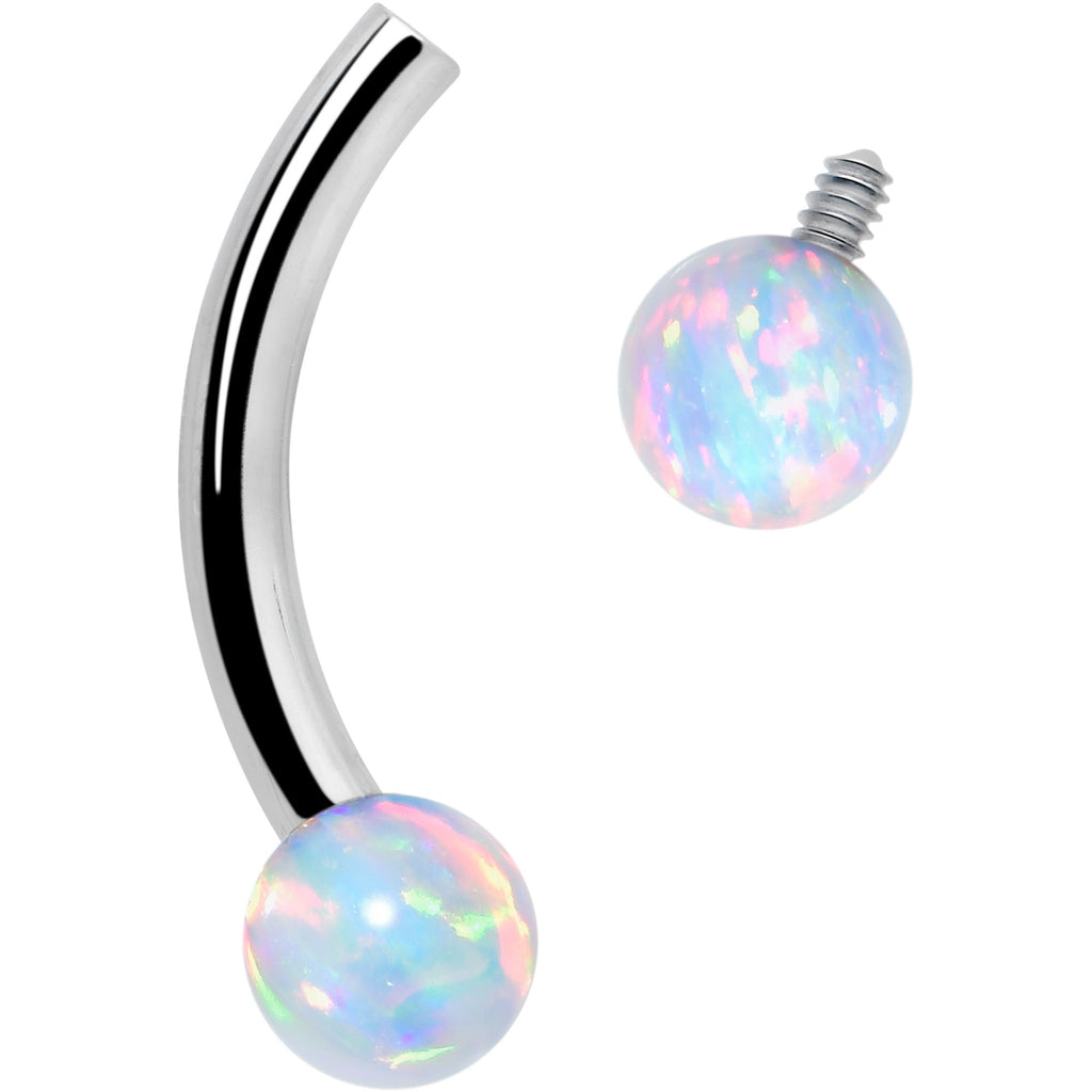 16G 5/16 White Synthetic Opal Implant Grade Titanium Curved Eyebrow Ring