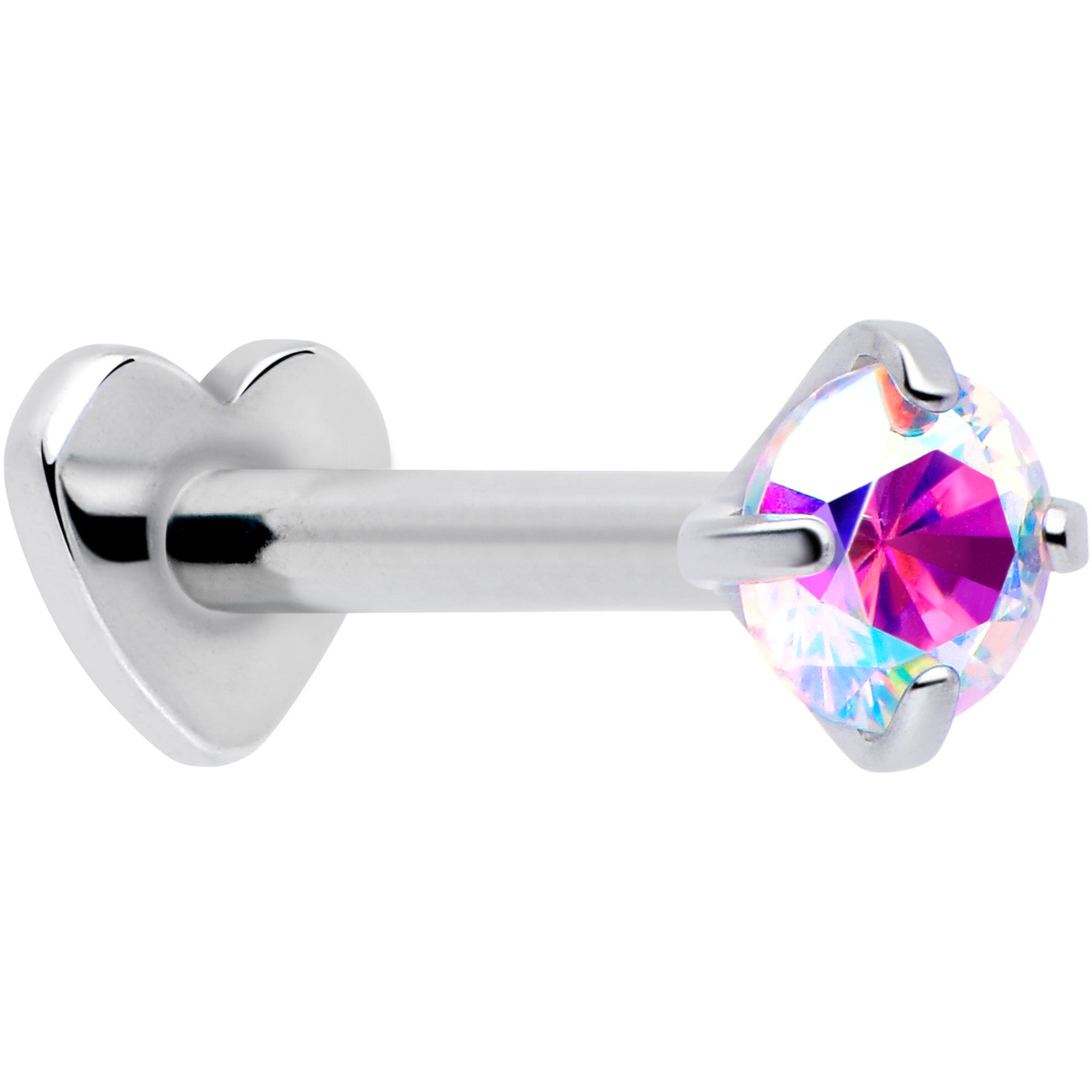 16G 5/16 Aurora CZ Implant Grade Titanium Threadless Reversible Heart Flatback Stud