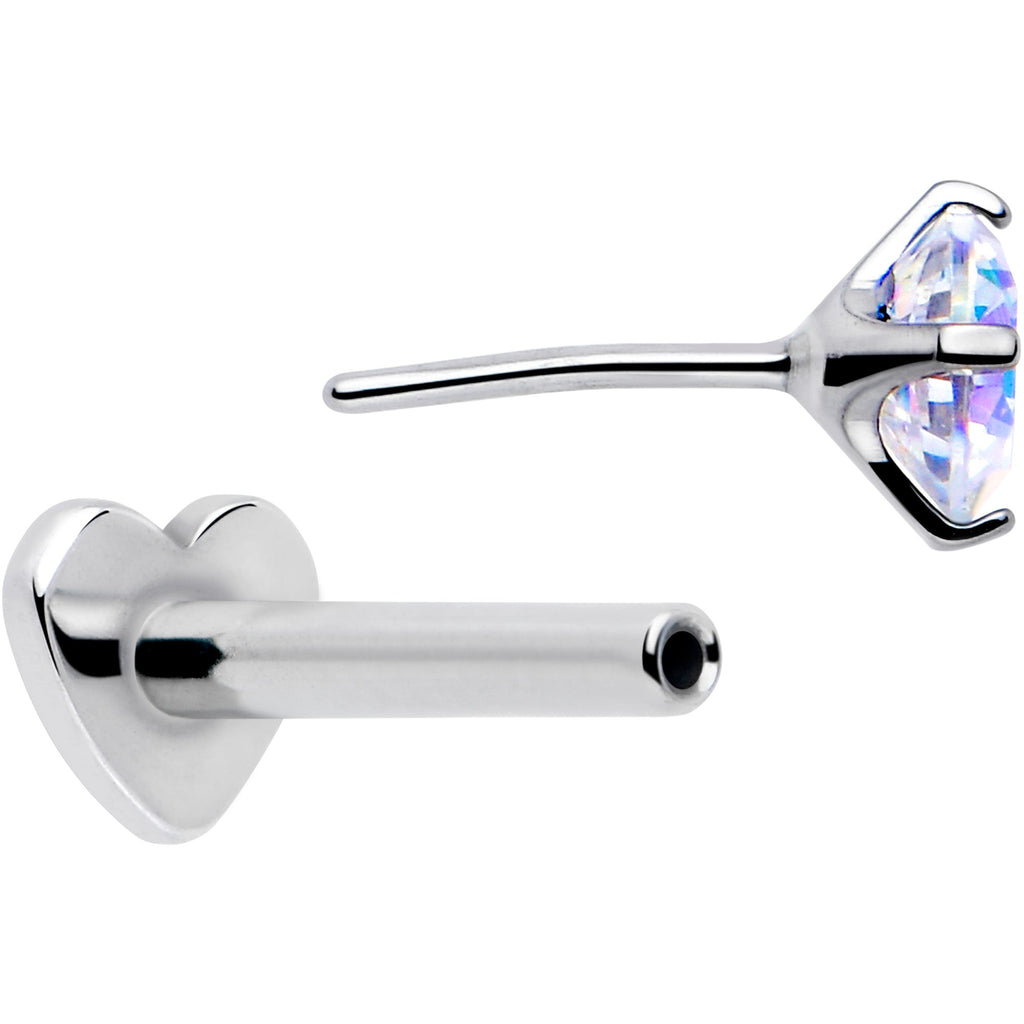 16G 5/16 Aurora CZ Implant Grade Titanium Threadless Reversible Heart Flatback Stud