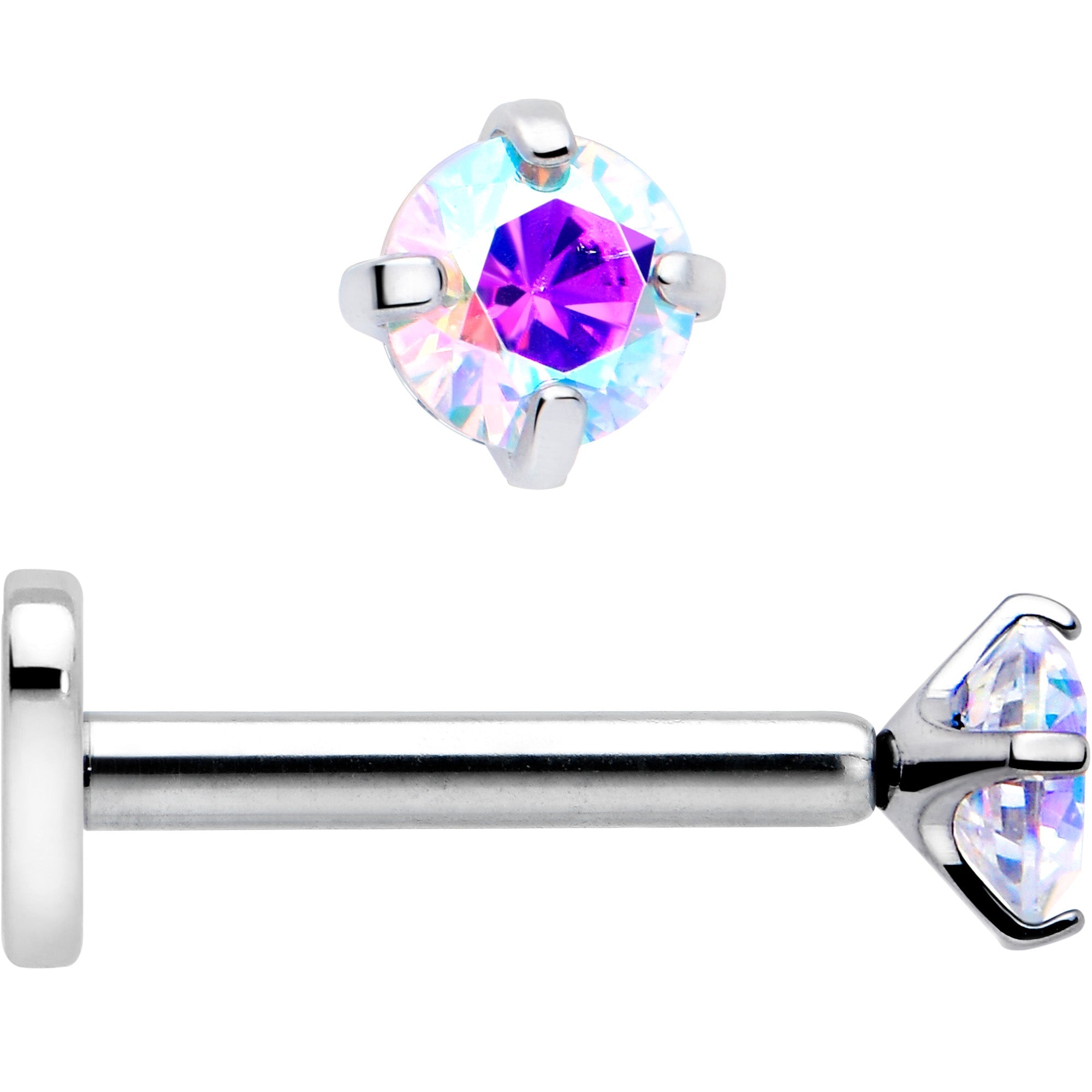 16G 5/16 Aurora CZ Implant Grade Titanium Threadless Reversible Heart Flatback Stud