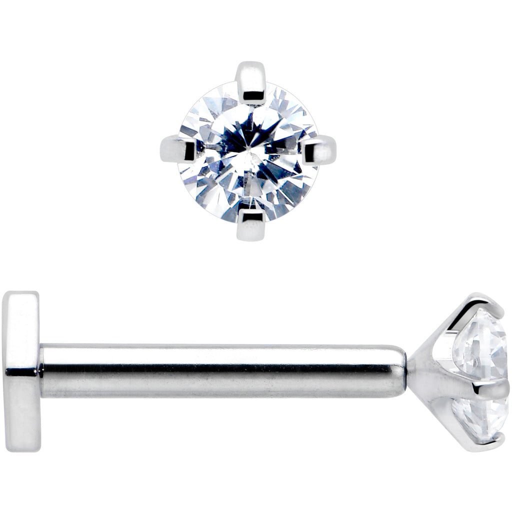 16G 5/16 Clear Gem Implant Grade Titanium Threadless Reversible Hex Flatback Stud