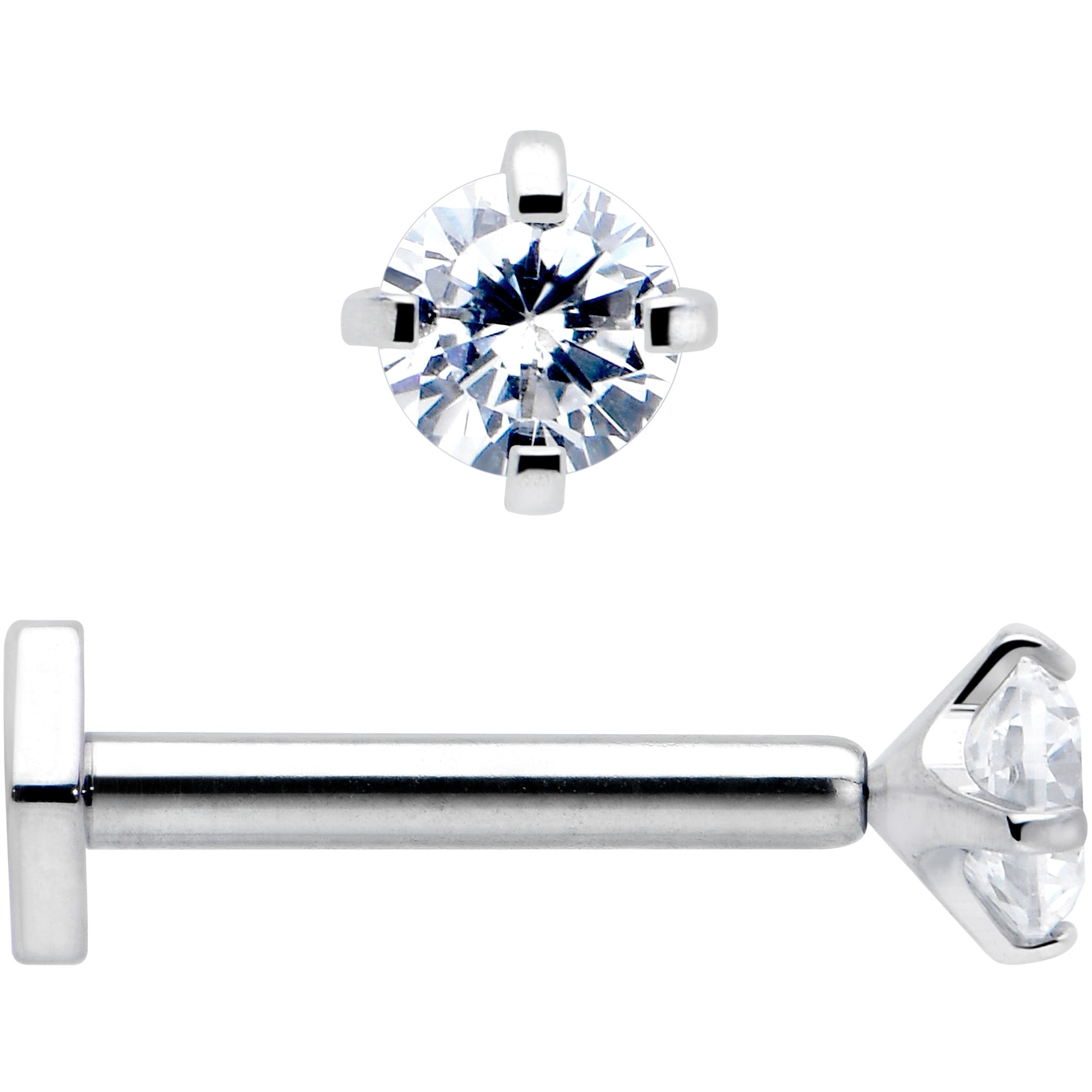 16G 5/16 Clear Gem Implant Grade Titanium Threadless Reversible Hex Flatback Stud