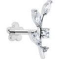 18G 1/4 Clear Gem Implant Grade Titanium Leaves Threadless Flatback Stud