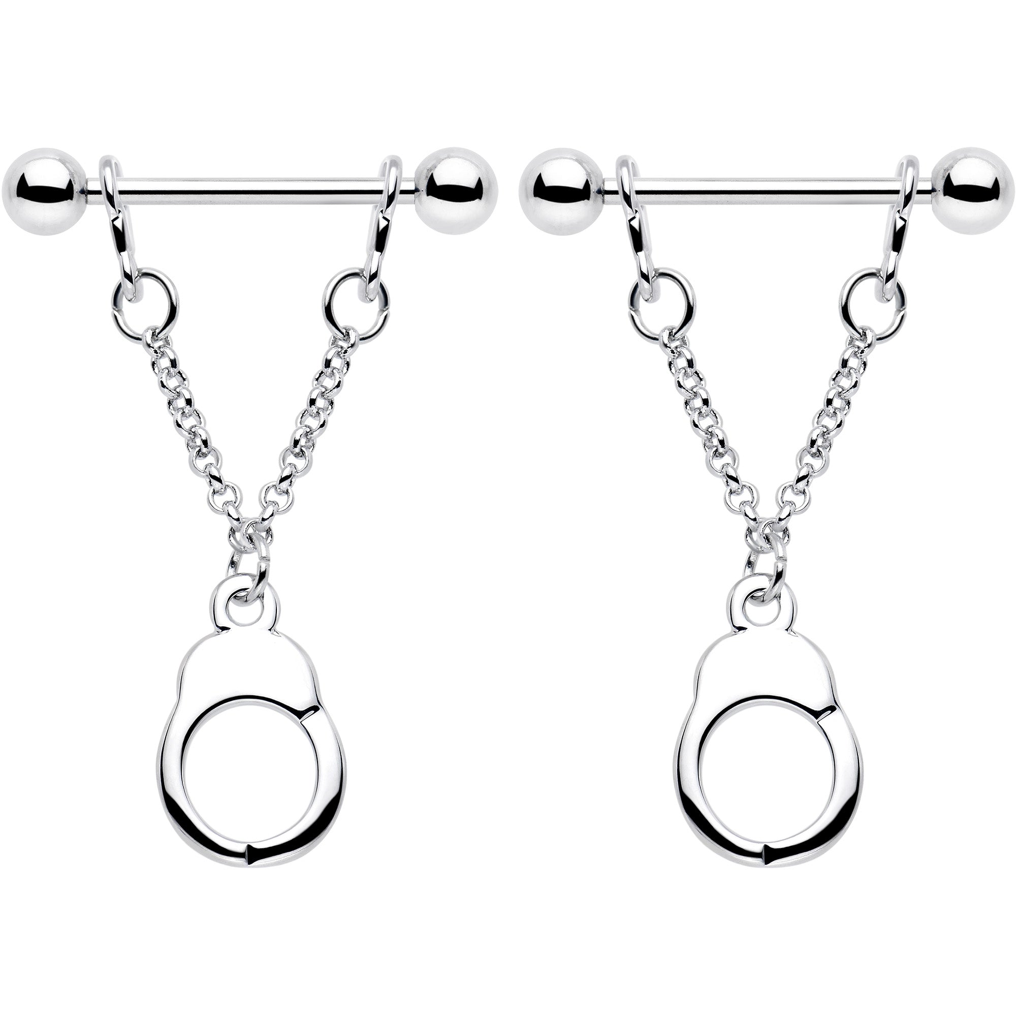 14G 3/4 Handcuff Chain Dangle Nipple Ring Set