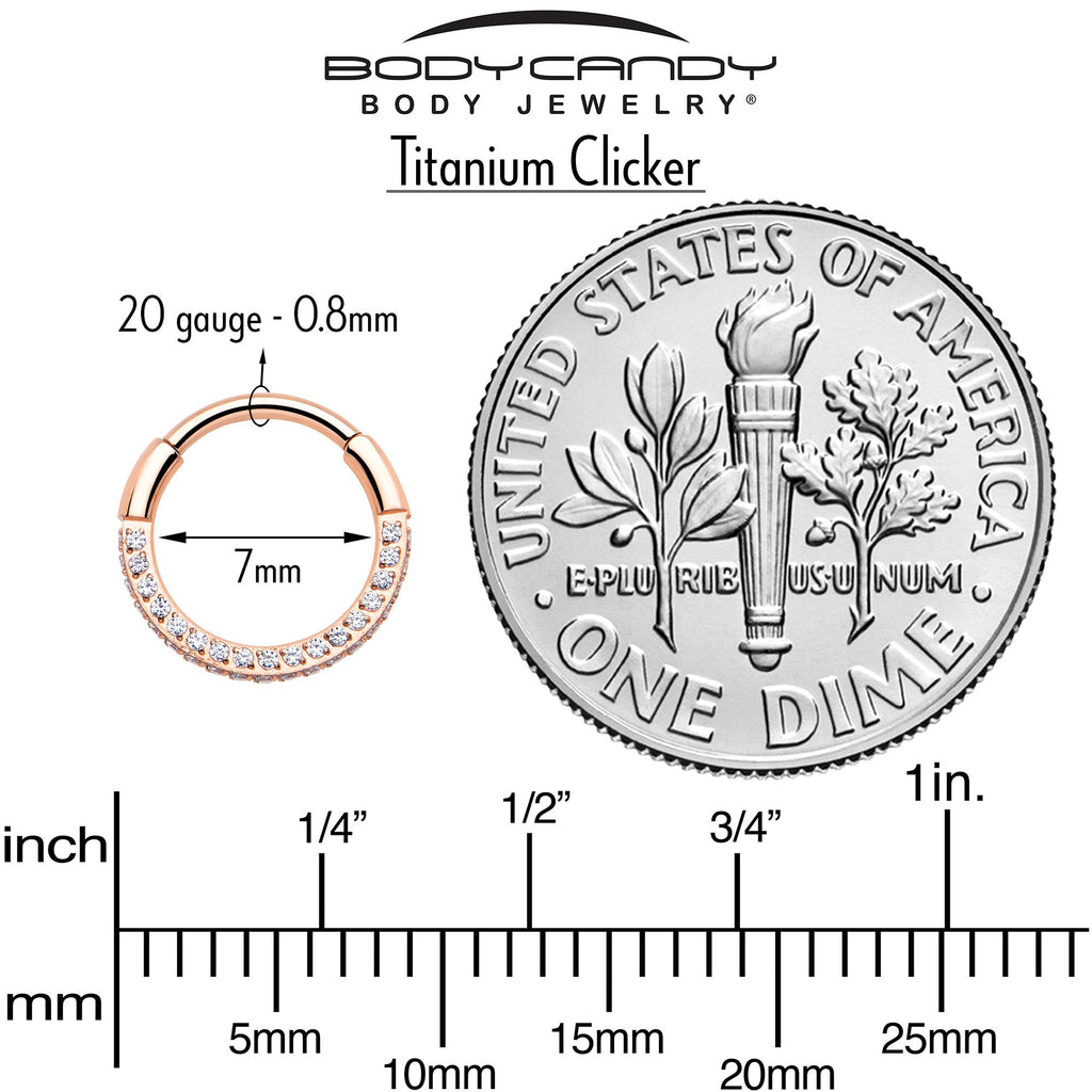 20G Rose Gold PVD Implant Grade Titanium Triple Sided Micro Gem Hinged Nose Hoop