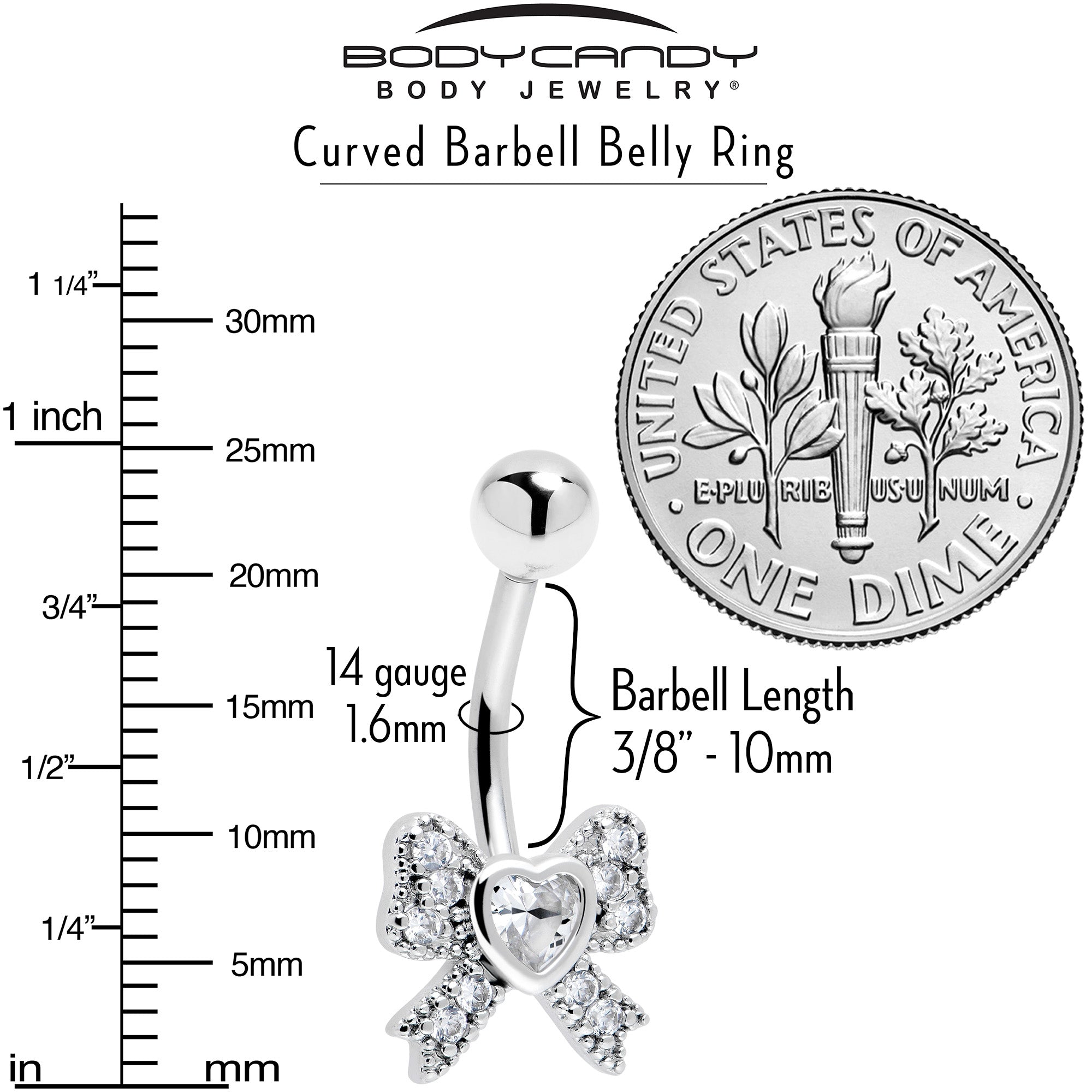 Cubic Zirconia Heart Bow Belly Ring